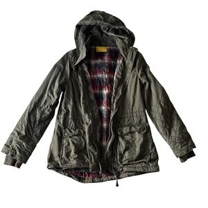 Prince & Fox Green Hooded Utility Jacket Womens M Cinch Flannel Lined Bella Swan